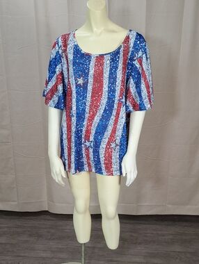 Women's Red & Blue Star Stripe Scoop Neck Top